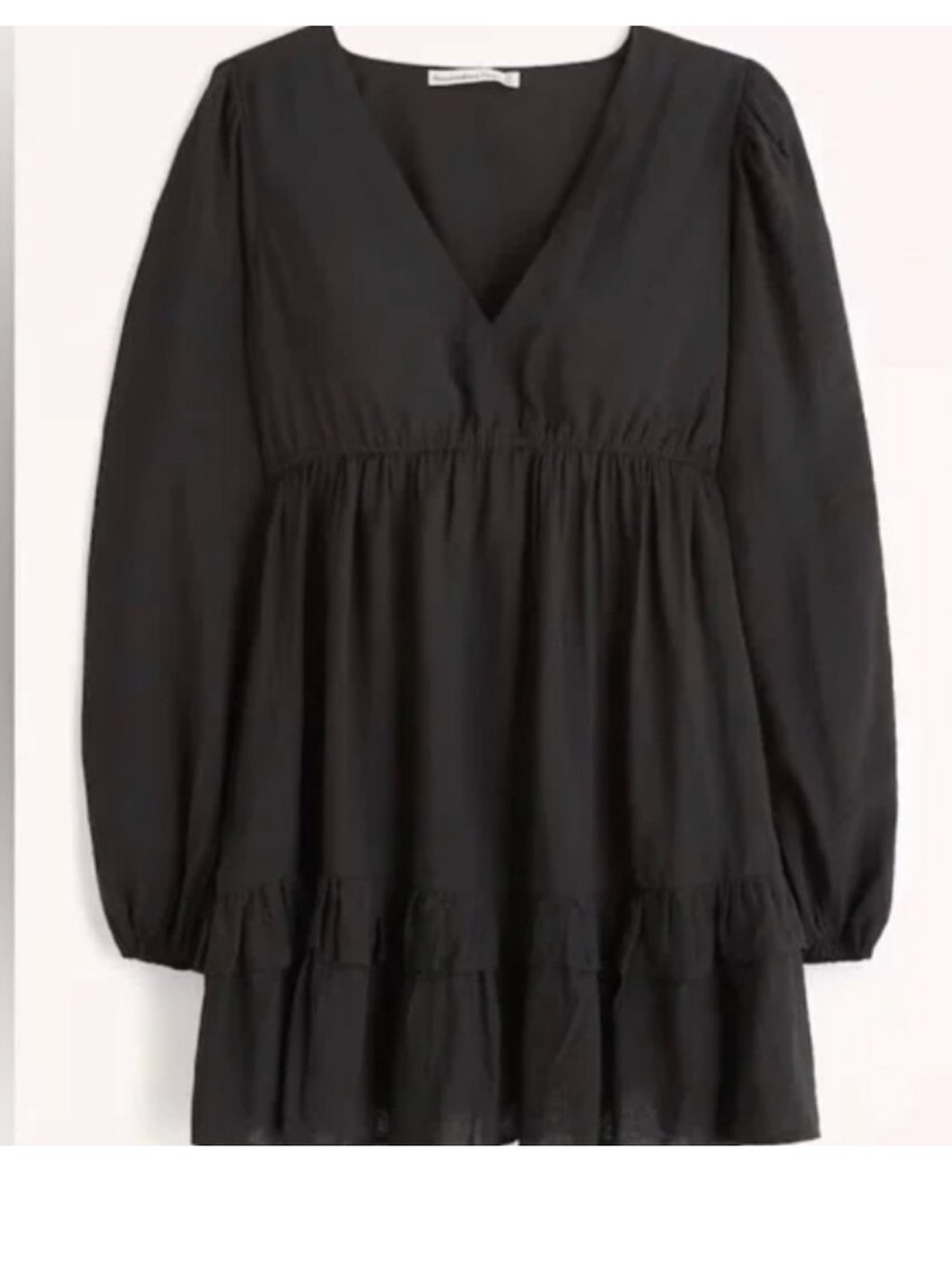 Abercrombie & Fitch Black V-Neck Long Sleeve Tiered Mini Dress